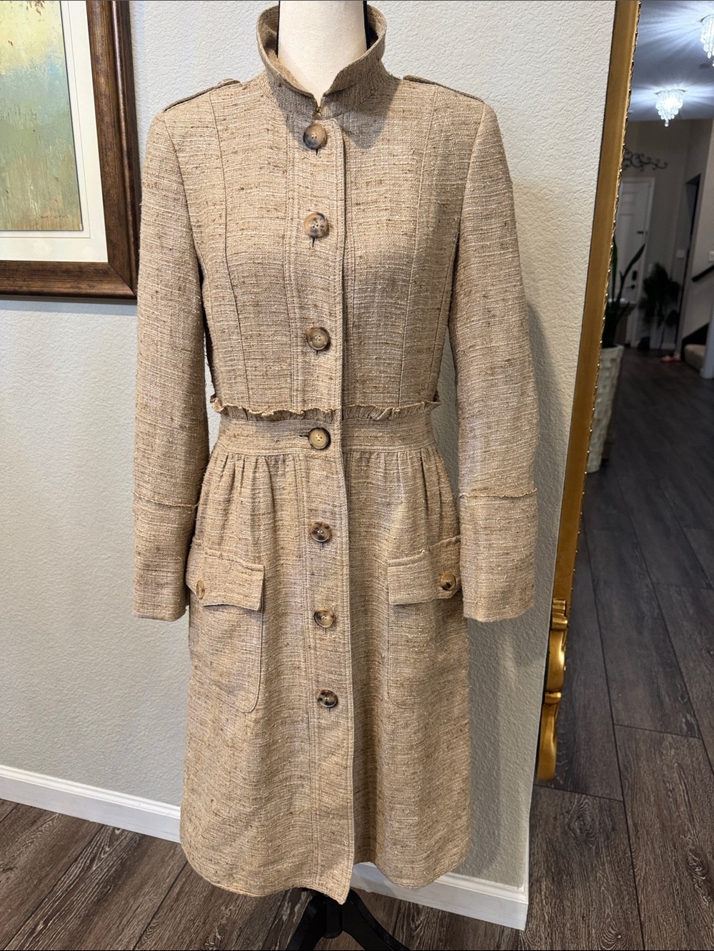 Authentic Burberry Neutral Tweed Trech Coat in Beige